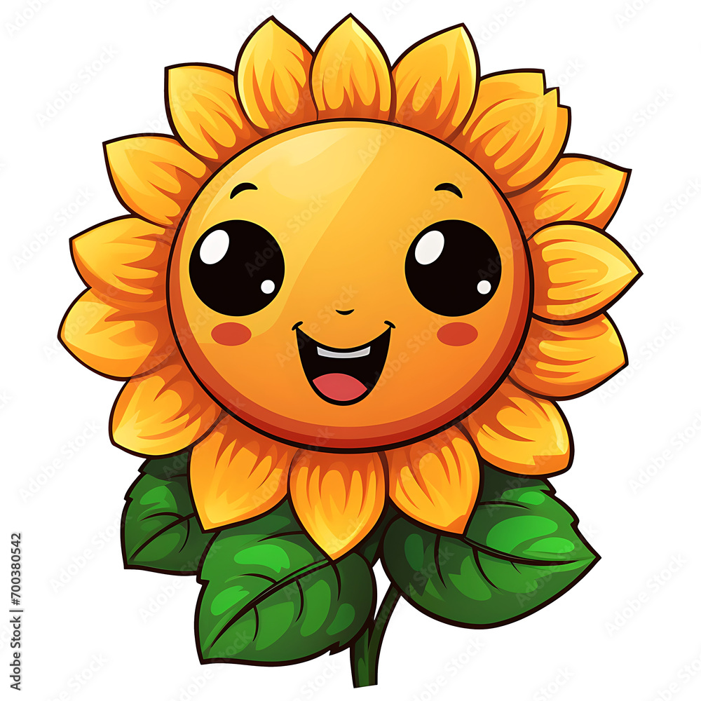 cute kawaii sunflower smiling clipart kids illustration for stickers,t-shirt, with transparent background