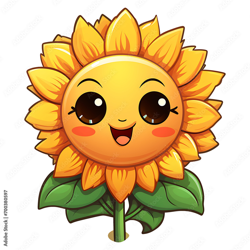 cute kawaii sunflower smiling clipart kids illustration for stickers,t-shirt, with transparent background