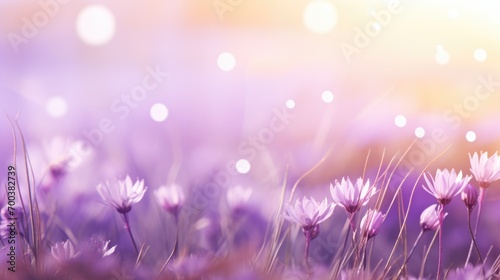 A bunch of purple flowers in a field, header, footer, panoramic banner image. © Friedbert
