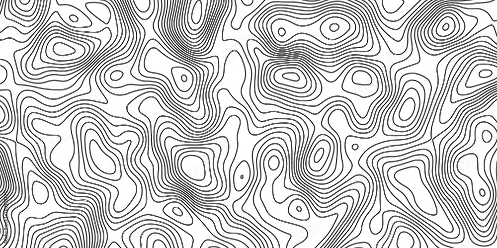 Abstract Topographic Map in Contour Line Light stripes on a white background. Black-white background from a line similar to a Topographic Map in Contour Ocean topographic line map.