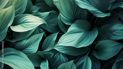A serene, nature-inspired background with abstract leaf shapes in varying shades of green, layered to create a sense of depth and tranquility.