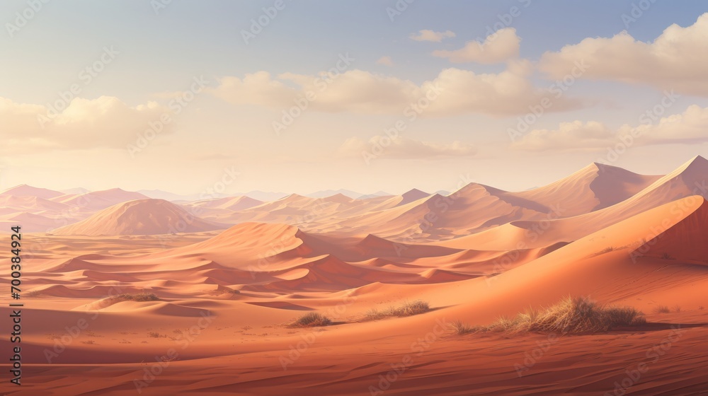 A vast desert landscape with rolling dunes.