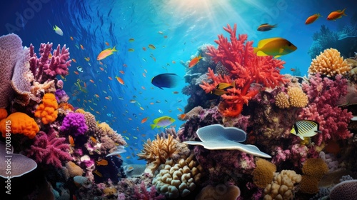A vibrant coral reef bustling with marine life © Galib