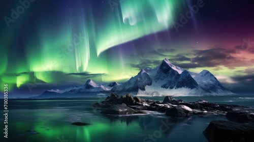 A stunning aurora borealis lighting up the night sky. © Galib