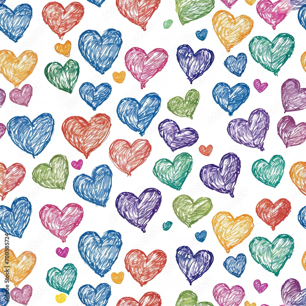 Colorful Crayon Hearts: A Whimsical Display of Love and Artistry. Seamless heart color pencil drawing. Colorful Crayon Hearts: A Whimsical Display of Love and Artistry. Seamless heart color pencil drawing.