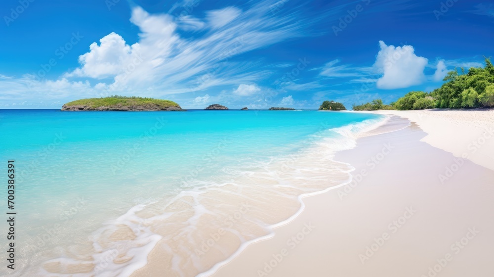 A pristine beach with powdery white sand and crystal-clear waters. A pristine beach with powdery white sand and crystal-clear waters.