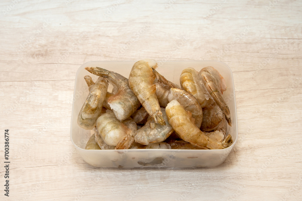 Fresh shrimp (raw) in a glass bowl Fresh shrimp (raw) in a glass bowl