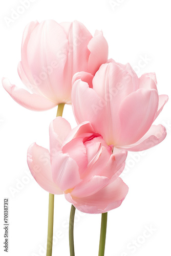 closeup macro view of A collection of pink tulip flowers isolated on a white background PNG photo