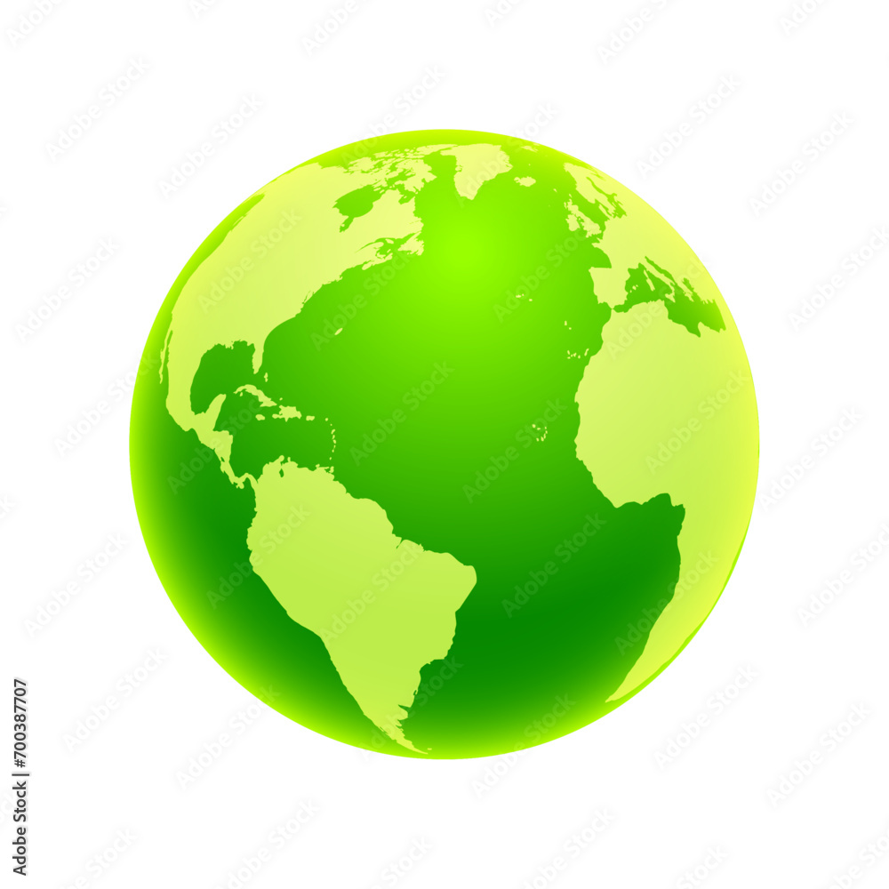 vector world globe map. north america centered map. green planet sphere