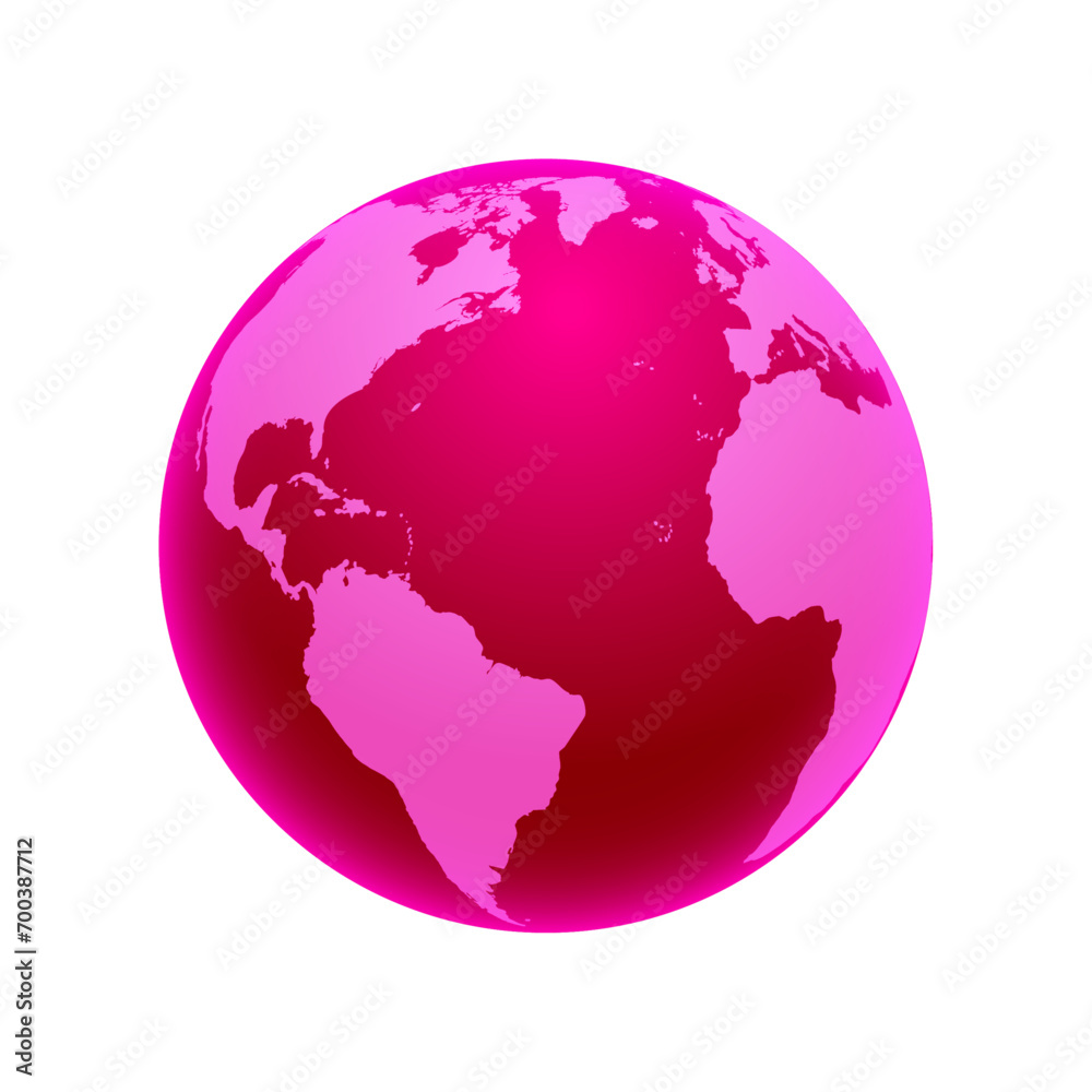 vector world globe map. north america centered map. pink planet sphere vector world globe map. north america centered map. pink planet sphere