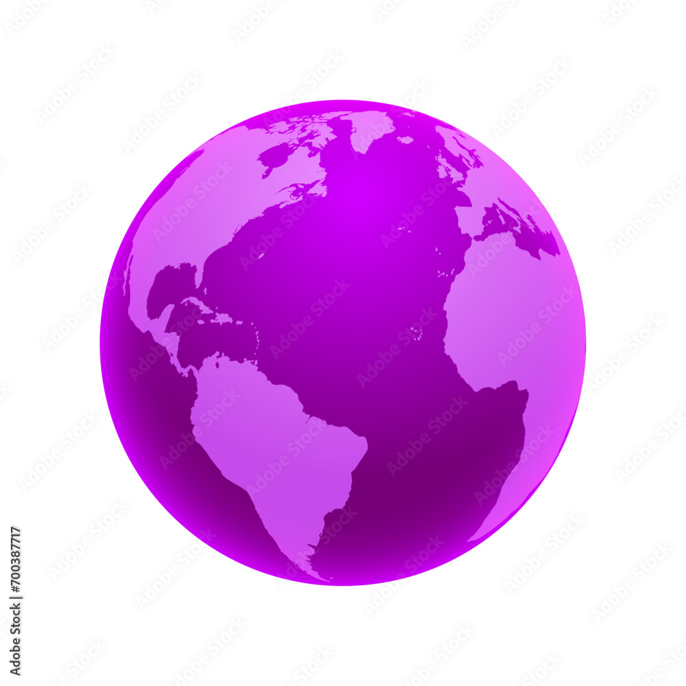 Fototapeta premium vector world globe map. north america centered map. purple planet sphere