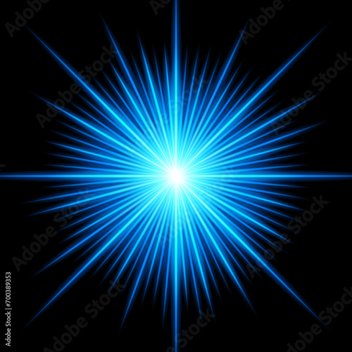 Vector light effect of lens flares. blue glowing lights starburst effects with sparkles on a transparent background