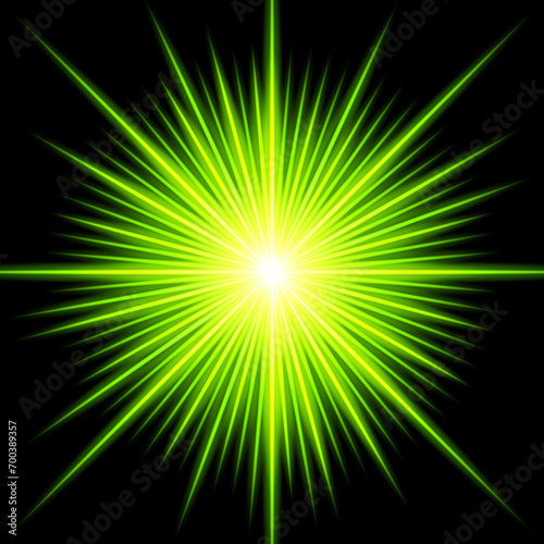 Vector light effect of lens flares. green glowing lights starburst effects with sparkles on a transparent background