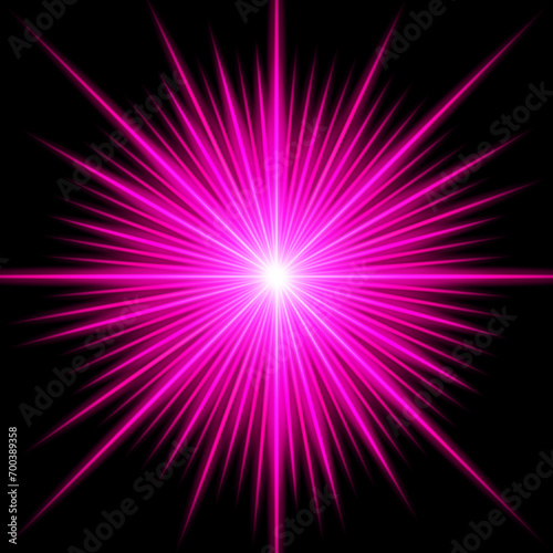Vector light effect of lens flares. pink glowing lights starburst effects with sparkles on a transparent background