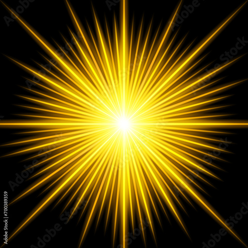 Vector light effect of lens flares. gold glowing lights starburst effects with sparkles on a transparent background