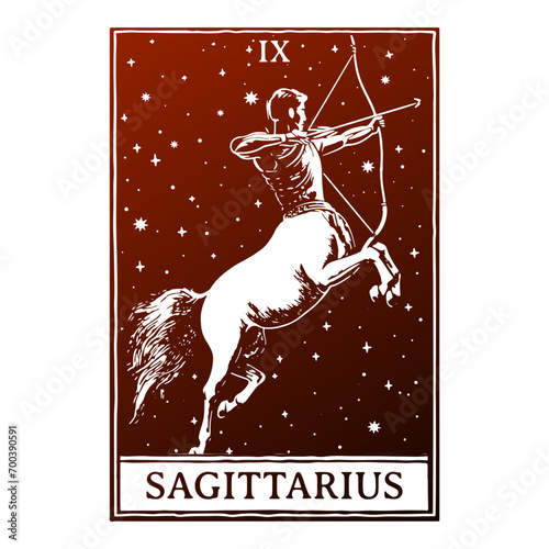 Sagittarius Illustration Clip Art Design Shape. Tarot Card Silhouette Icon Vector.
