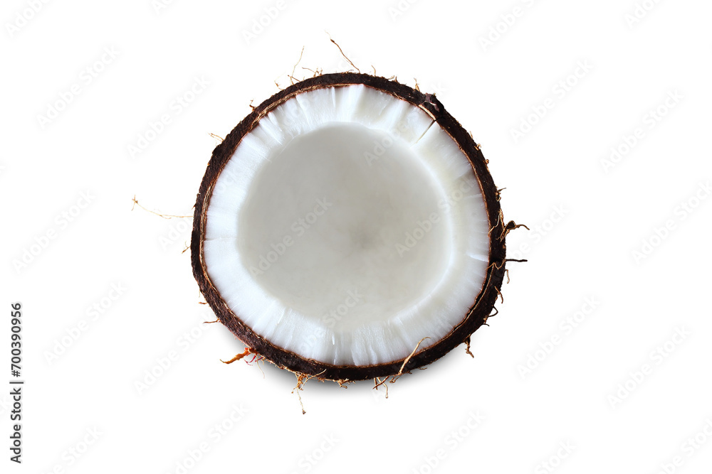 organic cut palm coconut fruit cutout in transparent background,png format,copy space
