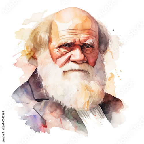 Charles Darwin Tribute. Darwin Day Watercolor photo
