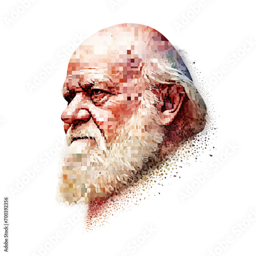 Charles Darwin Tribute. Darwin Day Watercolor photo