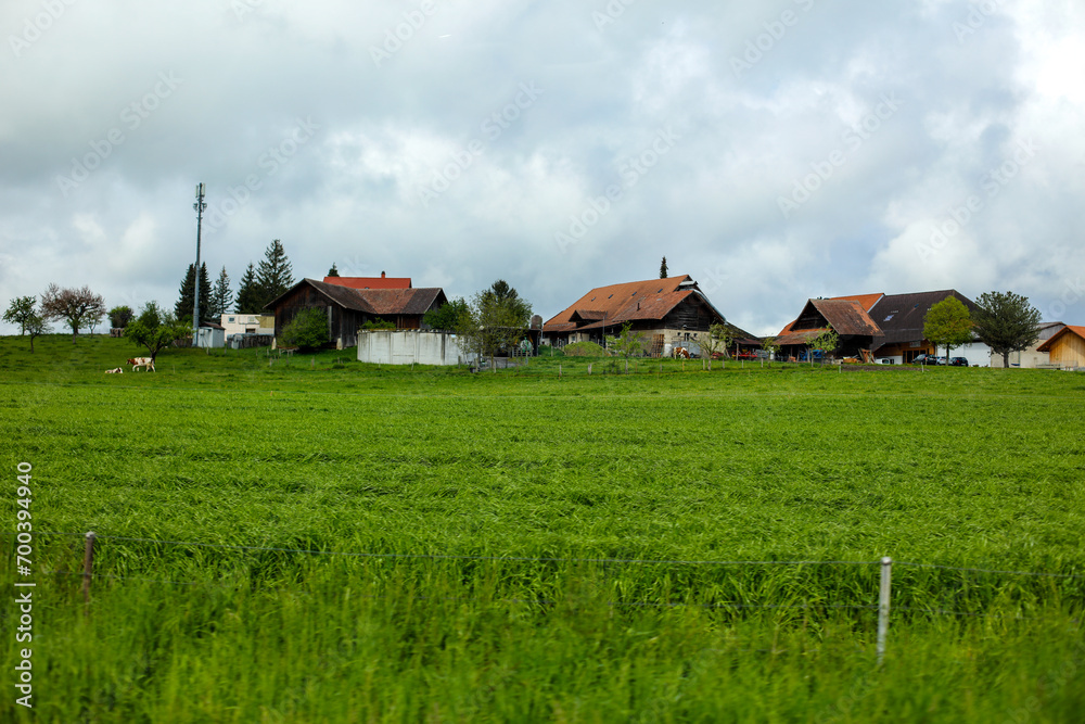 Groupe de maisons dans les champs dans le canton de Vaud en Suisse Groupe de maisons dans les champs dans le canton de Vaud en Suisse
