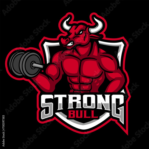 Bull Gym Logo Character Design Bodybuilder Posing Muscular