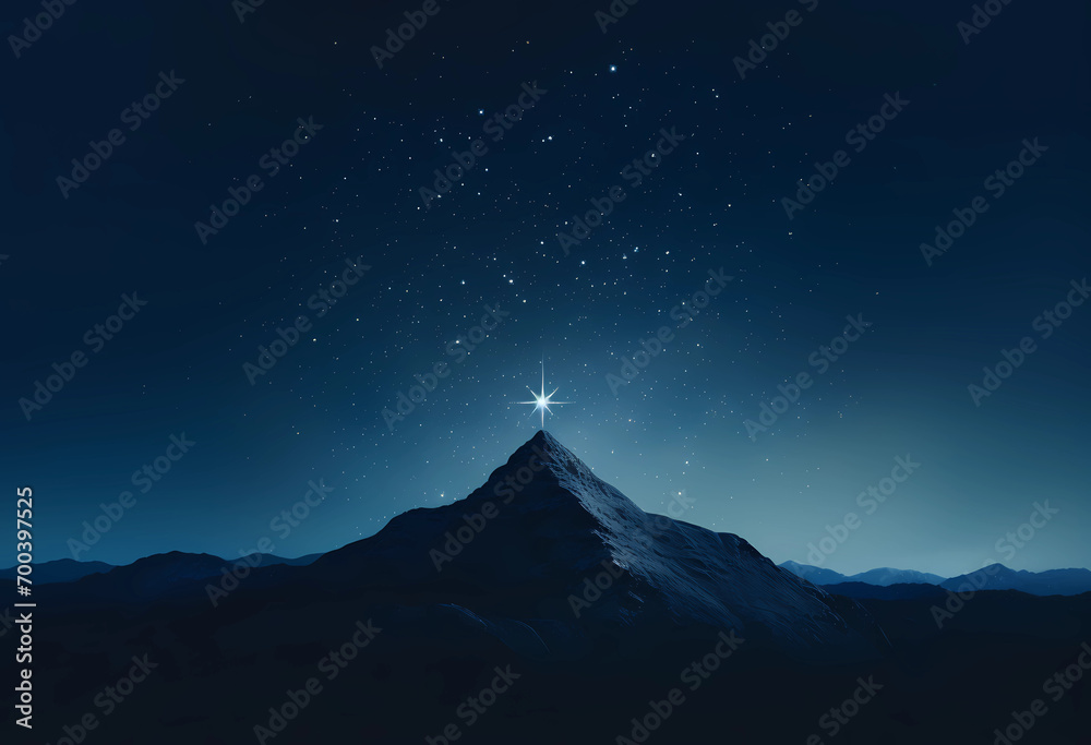 A star in the sky above a mountaintop