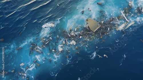 Plastic Waste In The Ocean.  (Generative AI). © Dee