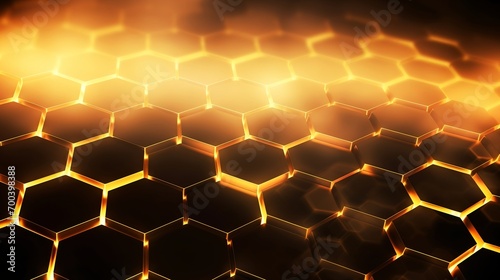 Hexagonal Glowing Honeycomb Background. (Generative AI).