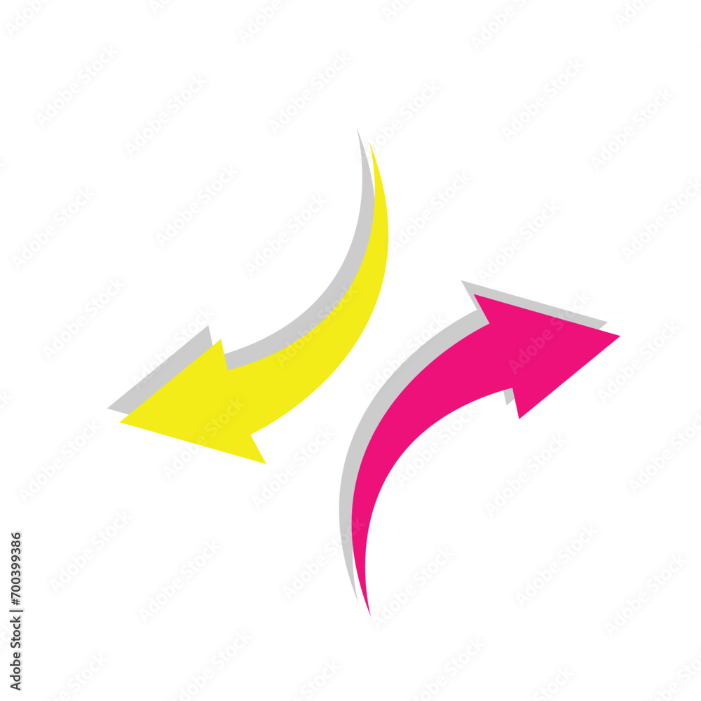 Yellow and pink arrow icon on white background. flat style.. arrow indicated the direction symbol. curved arrow. Yellow and pink arrow icon on white background. flat style.. arrow indicated the direction symbol. curved arrow.