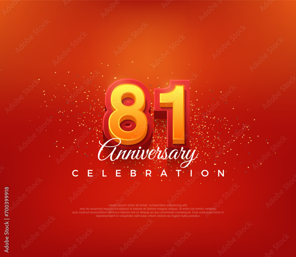 Modern 81st number design, for anniversary celebration in bold red color. Premium vector background for greeting and celebration.