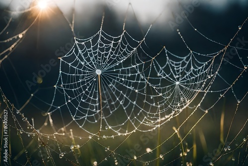 delicate spiderwebs adorned with dewdrops