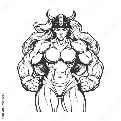 Viking Woman Illustration Clip Art Design Shape. Body building Silhouette Icon Vector.