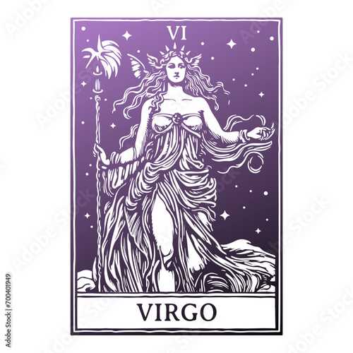 Virgo Illustration Clip Art Design Shape. Tarot card Silhouette Icon Vector.