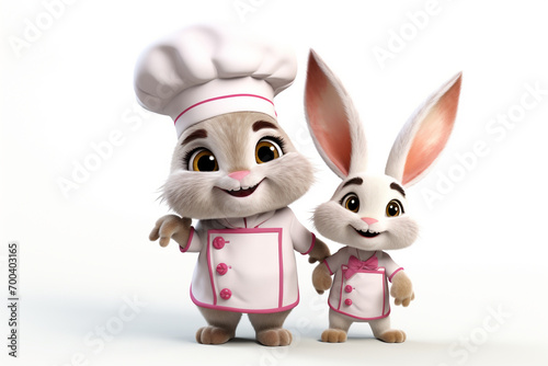 bunny chef mascot 3D illustration white background photo