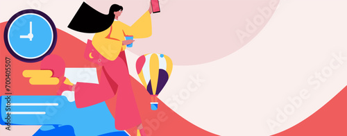 Holiday travel travel characters internet background vector hand drawn illustration
