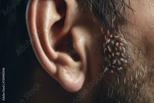 Ear ringing caused by damaged cochlear hair cells. Generative AI photo