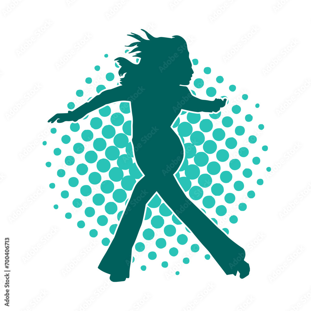 Silhouette of a female dancer in action pose. Silhouette of a woman dancing happily. Silhouette of a female dancer in action pose. Silhouette of a woman dancing happily.