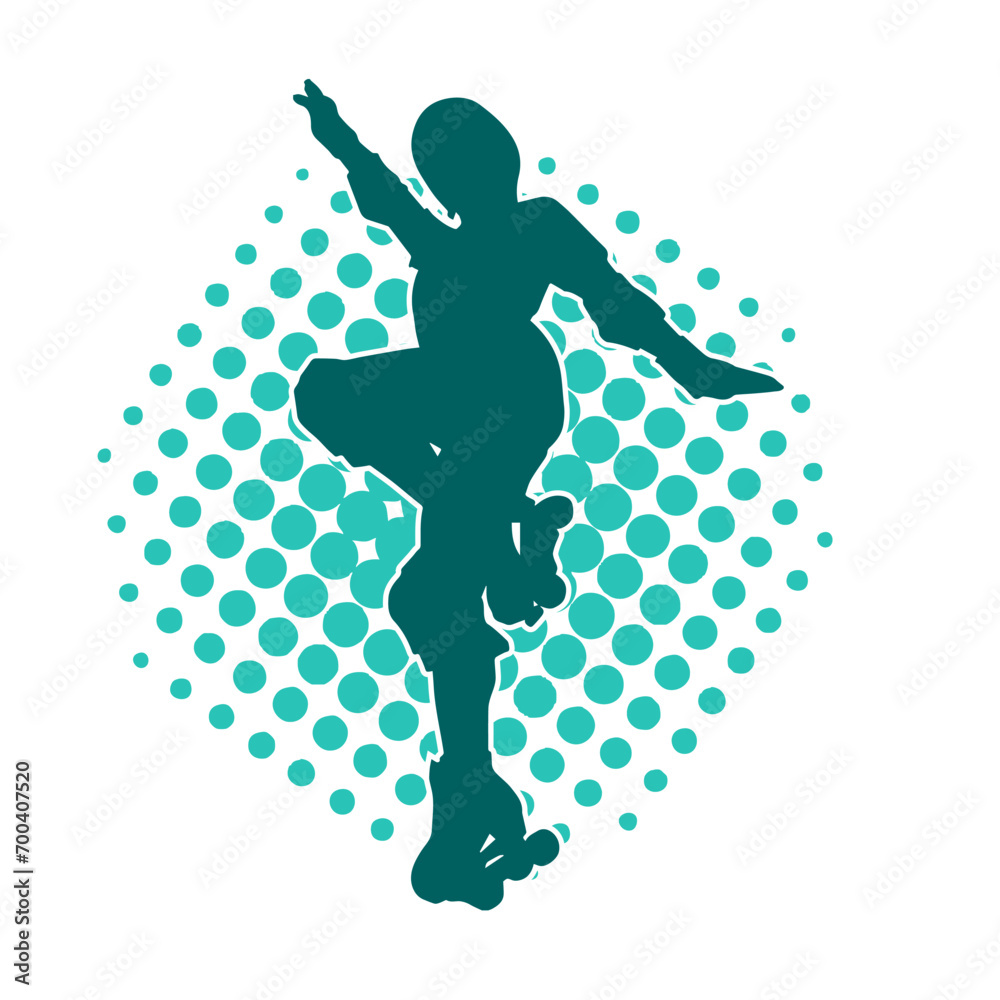 silhouette of a sporty female on a roller skate. Silhouette of sporty woman have fun on roller wheels.