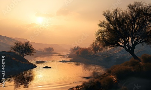 sunset over the river