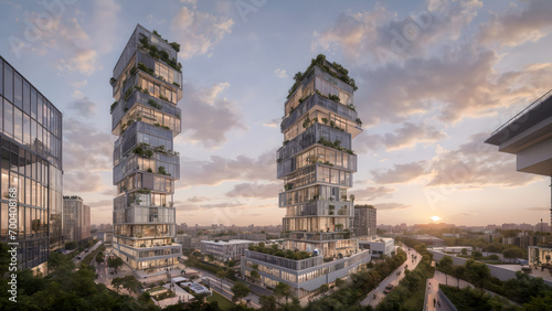 Modern city, dense building complex, eco-city
