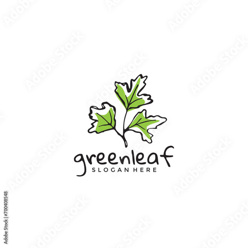 Green leaf vector logo vintage hand-drawn, nature illustration, natural symbol classic and rustic, very elegant for a company.