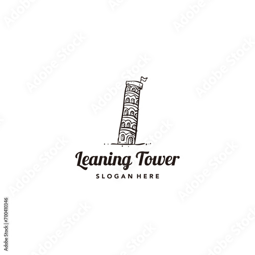 Vintage hand-drawn leaning tower logo, classic and rustic, very elegant for a company.