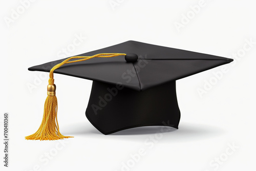 Graduation hat with gold tassel isolated on white
