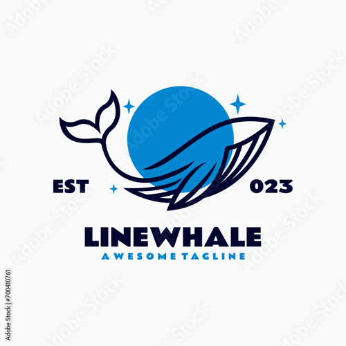 Vector Logo Illustration Whale Line Art Style.