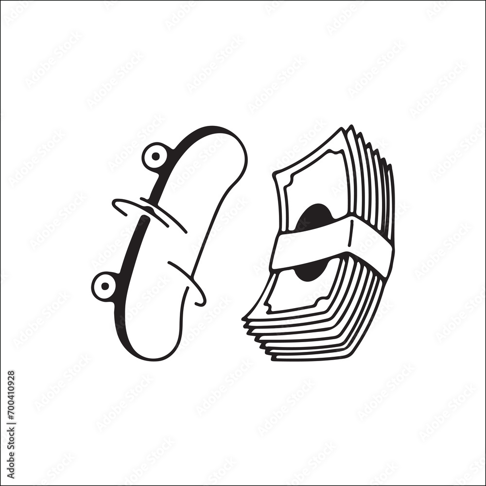 vector illustration of money and skateboard vector illustration of money and skateboard