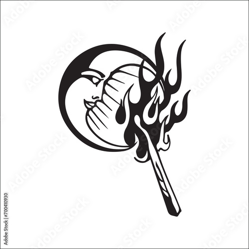 vector illustration of moon with fire