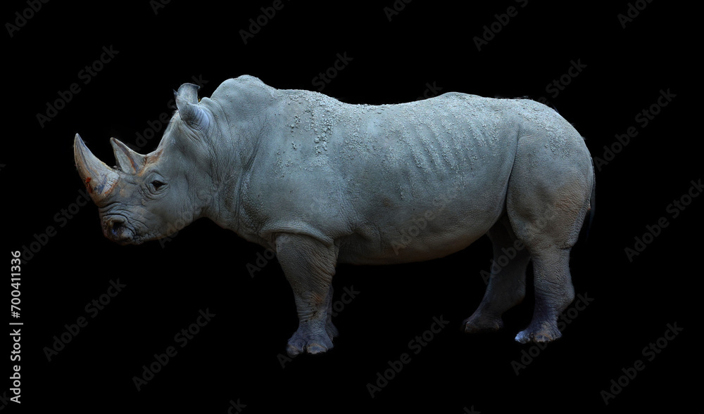 Fototapeta premium The white rhinoceros or square-lipped rhinoceros is the largest extant species of rhinoceros. It has a wide mouth used for grazing and is the most social of all rhino 