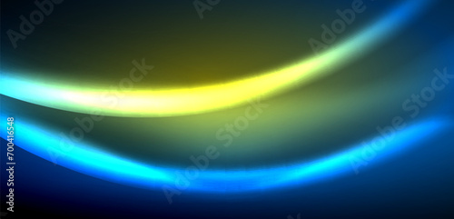 Dynamic waves in ethereal glow of neon lights. Concept merges fluidity of motion with vibrant allure of neon, crafting entrancing backdrop that embodies both vitality and futuristic sophistication