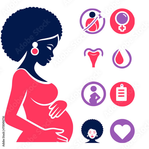 Pregnancy Pictograms,Icons and Symbols, black Woman Expecting