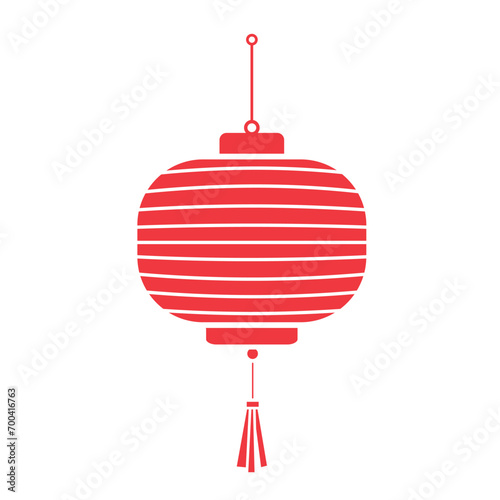 Chinese lantern round shape vector icon illustration with red colored shadow silhouette isolated on plain white background. Lunar chinese new year themed drawing.